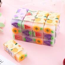 1 pieza Borradores con diseño de frutas, borradores suaves con temática de frutas, borradores mini lindos con patrones, borrables para marcas de lápiz, adecuados para útiles escolares y regalos navideños (color y estilo aleatorios), útiles escolares, de vuelta a clases