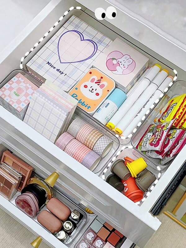 4pcs/1pc Simple Transparent Drawer Storage Boxes, Acrylic Desktop Organizer Display Boxes, Multi-Function Vanity Table Trinket Holder, Makeup Cosmetics Snack Skincare Products Desktop Drawers Storage Boxes
