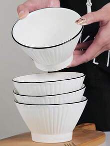 8/6/4件套日式陶瓷拉面碗，5英寸，新款条纹高脚面碗和汤碗，沙拉碗，厚实优质意大利面食碗，餐厅/家用餐具，可放入洗碗机和微波炉