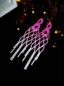 时尚优雅仿钻石和水钻长流苏耳环 - 裸鑽水鑽超長流蘇耳環 - 查看 17