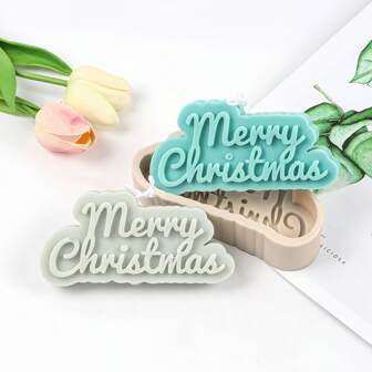 草书圣诞快乐蜡烛硅胶模具 - 耐用易脱模，DIY树脂/肥皂/石膏圣诞装饰及礼品