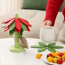 3pcs/5pcs Wooden Triangle Pad Coasters, Tree-Shaped Heat Resistant Table Mat Cup Placemat, Creative Christmas Tree Trivet Decor, Stylish, Multipurpose Decoration