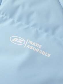 Men's Long Sleeve Fashion Colorblock Side Tape Decor Letter Print Elastic Cuff Reversible Warm Padded Coat For Winter - Baby Blue - View 5
