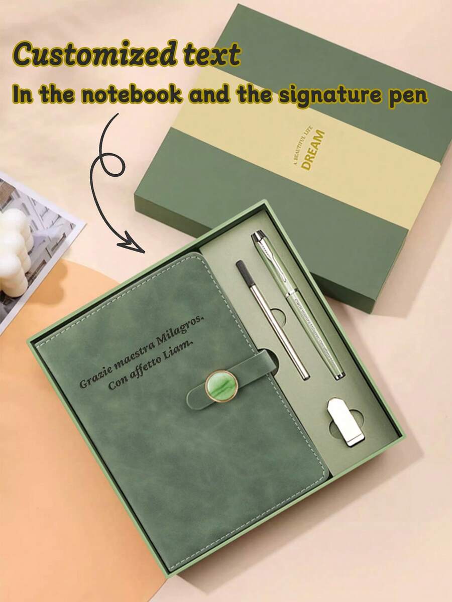 定制 3 件个性化 A5 笔记本套装，定制仿皮封面 200 页笔记本，非常适合商务、毕业和教师礼物，包括笔和笔芯、办公用品、父亲节、毕业季礼物和礼品盒。 - 彩色 - 查看 1