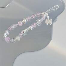 Y2K Style Glass Flower Bead Phone Charm - Suitable For Women And Girls Acrylic Knot Lanyard Keychain, Perfect For AirPods Cases, Camera And Bag Accessories, Phone Straps, Pendants, Camera Accessories, SANSANGO - Dây đeo điện thoại hình hoa nơ tráng men màu hồng - Xem 6