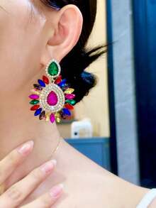 1 Pair Fashionable Colorful Glass Zirconia Crystal Sunflower Stud Earrings, Classic Luxury European And American Style, Elegant And Versatile