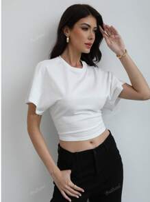 Budhaul Biała luźna koszulka T-shirt Modna na lato