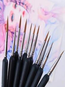 11pcs Professional Fine Liner Brush Set For DIY Model Painting, Durable Weasel Hair Brushes, Suitable For Watercolor, Oil, Acrylic Painting, Artist Grade Detail Brushes, Plastic Super Fine Acrylic, Watercolor Pens, Outline Brush, Factory Direct,Back To School,School Supplies