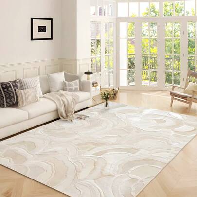 1 件奢华现代简约优雅线条和几何图案地毯，1100 克羊毛混纺 + TPR 可洗底部，斯堪的纳维亚别致风格蓬松柔软矩形地毯，适用于户外、入口、客厅、卧室、洗衣房、浴室、游戏室、所有季节大尺寸家用地垫、家居装饰