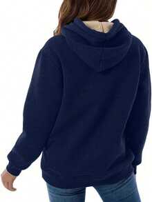 Plus Size Women's Solid Long Sleeve Sweatshirt With Thermal Lining, Autumn/Winter Casual - Navy Blue - View 2