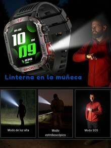Reloj inteligente resistente para hombres Effeokki con llamadas inalámbricas, pantalla IPS de 2.01 pulgadas, talla grande de 100 modos deportivos, rastreador de actividad física, altitud, presión atmosférica, brújula, linterna LED, resistente al agua IP68, compatible con iPhone y Android para exteriores y aventura - Negro - Ver 11
