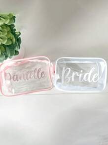 1pc Personalized Transparent Stationery Bag, Makeup Pouch, Travel Makeup Organizer, Great Gift For Bridesmaids, Summer Vacation, Holds Cosmetics, Snacks, Nail Care, Medication, Sunscreen, Hair Products,Multifunction Back To School,Multi-Functional,Ornamental,Letter,Stylish,Modern,Colorful,Cute,Adorable,Casual,Custom,Personalised,Unique,Customized,Ideal Gifts For Him,Ideal Gifts For Her