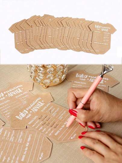 50pcs-Clothing Style Prediction Advice Cards For Decoration Gender Reveal Kraft Paper Suggested Prediction Cards For Baptism Game Gift Or Party Guests To Offer Advice For New Parents Handwritten Cards Home Party Game Props DIY Blessing Cardstock Wedding Decoration Photo Props, Birthday Party Decoration Props, Christmas Thanksgiving Fall Gifts Baby Shower Party Favos Gifts Boys And Girls