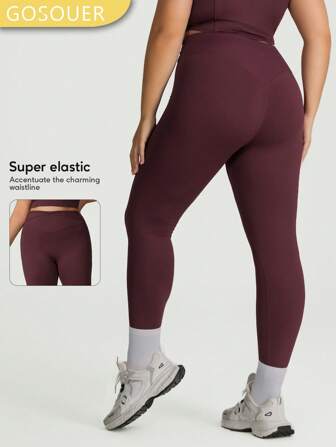 GOSOUER Women's Plus Size Solid Color Elastic Waist Soft Comfortable Yoga Legging For Casual Fashion Outdoor Sports Fitness