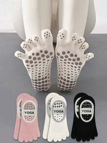 2 双女士纯色瑜伽露趾袜，吸湿排汗防滑专业防臭运动袜，优质针织面料，防滑抓地袜 - 彩色 - 查看 1