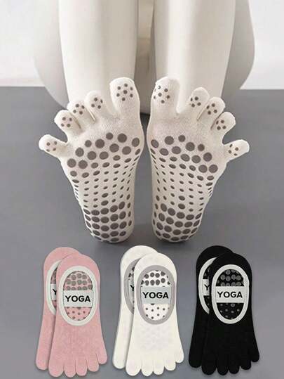 2 双女士纯色瑜伽露趾袜，吸湿排汗防滑专业防臭运动袜，优质针织面料，防滑抓地袜