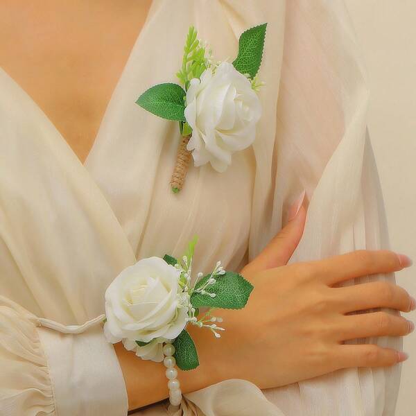 1pc Simulation Souvenir Wedding Corsage Wedding Reception Meeting Guest Forest Corsage Bridesmaid Sister Wrist Flower Bracelet