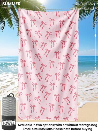 1 Stück bedrucktes Strandtuch, rosa Schleifenmuster Badetuch, Modischer Strandtuch, super saugfähiges Badetuch für Badezimmer, Schwimmen, Fitness, Yoga, weiches und bequemes Mikrofaser-Handtuch, leicht und tragbar, Wind- und Sonnenschutz, sandresistent für Sommerreisen, Urlaubsferien Badezimmerdekoration, mit oder ohne Aufbewahrungstasche erhältlich, reguläre Größen und größere Größen empfohlen (35*75cm kleine Handtuchgröße, 150cm oder mehr empfohlen)