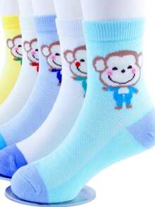 5 Pairs Kids' Mesh Breathable Thin Socks, Colorful Striped Socks For Boys And Girls, Spring/Summer