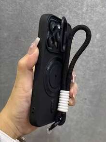 1 件豪华 Lightning 磁性手机壳，带挂绳和相机支架，柔软硅胶后盖，适用于 16 15 14 13 12 11 Pro Max Plus 防水防震防摔防刮 - 黑色 - 查看 2