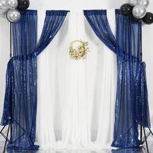2Pcs 2Ft X 8Ft Navy Blue Sequin Backdrop Curtain - Events & Photography - Navy Blue - View 9