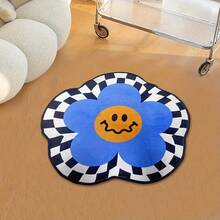 1 pieza Alfombra decorativa cómoda con diseño de cuadros azules y cara sonriente, alfombra para el hogar, alfombra para sala de estar, alfombra para dormitorio, regalo de moda para fiestas, tamaño asimétrico con tolerancia de corte de 1-5 cm, alfombra decorativa, decoración de dormitorio, alfombra pequeña, alfombra, decoración del hogar, alfombra para sala de estar, alfombra pequeña para sala de estar, alfombra para dormitorio, alfombra para sala de estar, decoración del hogar, alfombra para exteriores, alfombra lavable - Multicolor - Ver 2