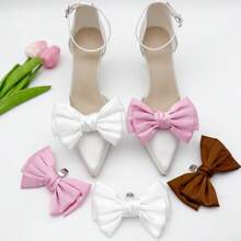 2pcs Set Minimalist Big Bow Shoe Clips, Detachable Shoe Buckle Decor, Bridal Wedding Party High Heel Shoe Clips