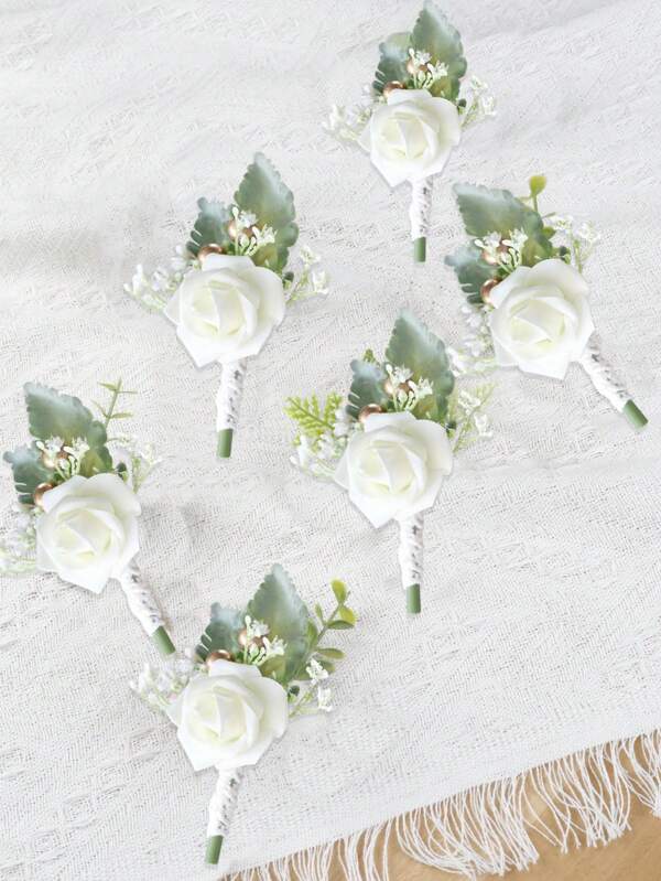 1pc Boutonniere For Groom And Groomsmen Boutonniere For Wedding Ceremony Anniversary, Dinner Party, Prom Flowers And Vintage Fall Wedding
