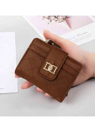 Carteira feminina curta de cor sólida, porta-cartões, pequena, portátil, feminina, de alta qualidade, com zíper, porta-moedas