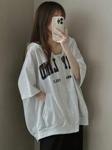 A Popular Item For Summer, Thin Short-Sleeved Tops, Short-Sleeved Hoodies, Alphabet Embroidery, Loose-Fitting, Casual Fashion For Work