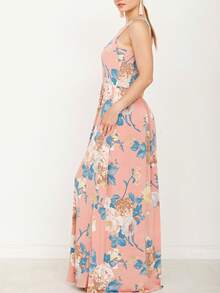 Boho Retro Vintage  Solid  Grey Color Block Color Sleeveless Grey Maxi Dress Racer | S-3X - 淺粉紅色 - 查看 4
