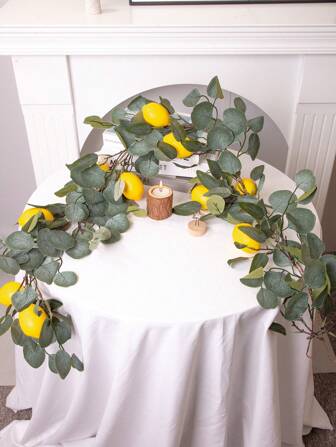 Levendige kunstmatige citroenrankenkrans - Realistisch plastic blad met gele citroenen, ideaal voor feestdagen, buitentuinen, open haarden, veranda's en lente-/zomerdecoratie voor thuis, feestdecoratie | Levendig blad | Duurzaam plastic, decoratie met citroenthema