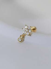 EleRunis 1 pieza Pendientes de botón de bola sin costuras de flor de plata de ley 925, adecuados para uso diario, boda, fiesta, compromiso, aniversario, Día de San Valentín y otras ocasiones - Dorado - Ver 7
