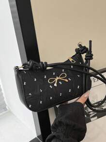 Nueva bolsa de mujer de moda casual, de un solo hombro, de PU en color negro/caqui/café, con lazo y herrajes metálicos, bolsa para monedas y bolsa de maquillaje