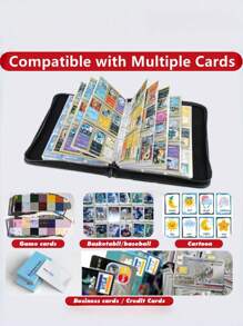 pokemon Libro de almacenamiento de tarjetas de intercambio, con 4 ranuras para tarjetas, puede almacenar hasta 400 tarjetas, incluye 50 fundas desmontables para tarjetas, libro portátil para coleccionar tarjetas, compatible con tarjetas Pokémon, cartas de juegos de intercambio y cartas deportivas, en color rojo y blanco.