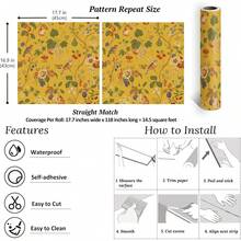Vintage Yellow Chinoiserie Floral Peel And Stick Wallpaper Home Decor - Removable Adhesive Design - 17.7" X 118" - View 8