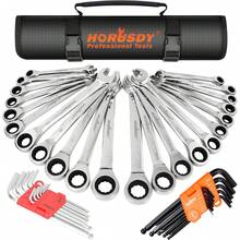 Local Delivery-HORUSDY Ratcheting Wrench Set | 48-Piece | Cr-V Steel | 72 Teeth Ratchet Wrench 6-18mm & SAE 1/4-3/4" | With Roll Up Pouch And Allen Wrench - default - View 1