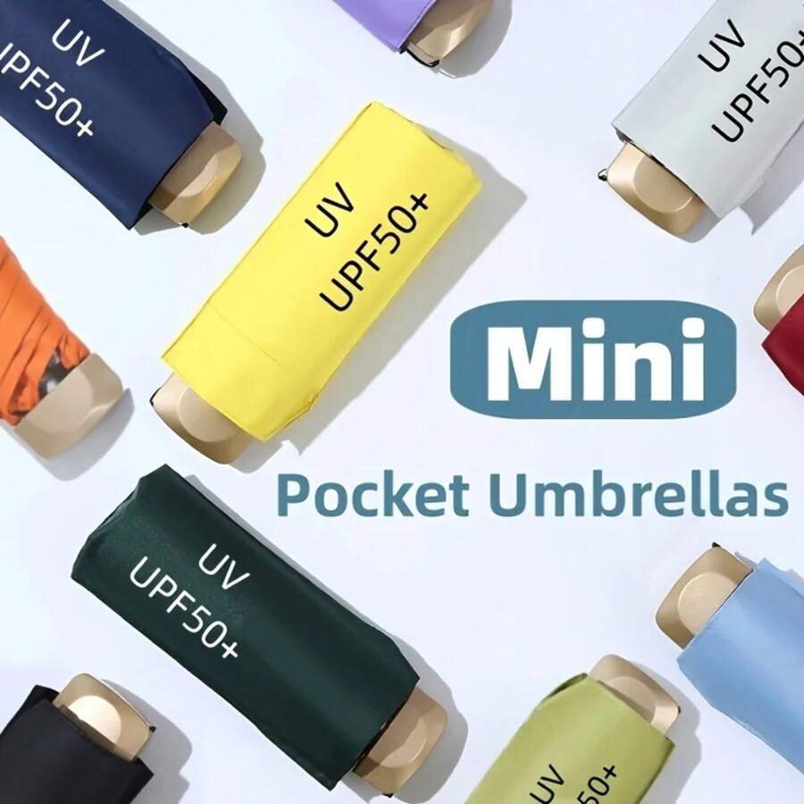 Mini ombrello tascabile da viaggio, ombrello pieghevole in vinile con protezione UV, parasole tascabile a capsula