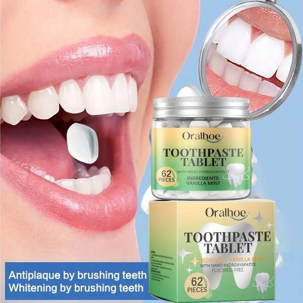 62pcs Travel Herbal Mint Toothpaste Chewing Gum, Deep Clean Oral Stains, Long-Lasting Fresh Breath And Odor Removing Oral Care Tablets, Convenient For Travel And Daily Use, Suitable For Men, Women And Family