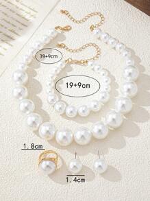 1 Set Elegant Beaded Necklace, Bracelet, Earrings, Ring Jewelry Set, Fashionable Design With High-End Style