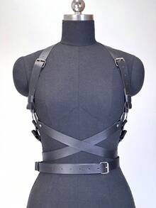 1pc Women's Black PU Leather Fashion Gothic Multi Layer Cross Winding Wrapped Belt Holiday Carnival Accessories Halloween - Black - View 2