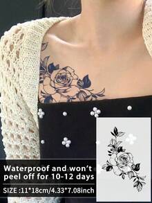 1pc Realistic Temporary Tattoo Sticker, Semi-Permanent Y2K Floral Pattern, Waterproof & Sweat-Resistant, Lasts 1-2 Weeks, Realistic Herbal Juice Effect, Friction-Resistant, Non-Reflective, Black, Unisex, Suitable For Arms, Chest, Legs, Abdomen, Waist, Fingers, Neck, Spine And Other Body Parts, Modernist Body Art - Black - View 1