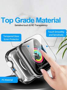 [Estuche protector transparente unisex] Marco de material de PC de moda casual + protector de pantalla de vidrio templado ultrafino (set de 2 en 1) - resistente a los arañazos, cristal claro, compatible con 38/40/41/42/44/45/46/49mm y Series Ultra/SE/10/9/8/7/6/5/4/3/2/1 - Accesorios premium para smartwatch - transparente - Ver 2