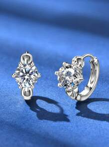 XUJIA 1 Paar Moissanit Creolen Ohrringe für Frauen 925 Sterling Silber Kreolen Ohrringe 6,5mm rund geschliffen 1CT Moissanit Ohrringe, Damen Ohrringe, Einfach und Klassisch, 925 Silber Ohrringe, Schmuckgeschenke mit GRA Zertifikat