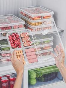 厨房冰箱冰柜专用密封保鲜盒厨房隔间收纳盒抗菌冷冻肉类容器 - 彩色 - 查看 4