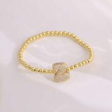 1pc, 18k Gold Plated A-Z Initial Bubble Bracelet Classic Fashion CZ Pave Charm Beads Stretch Design Gift