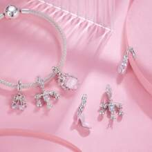 WOSTU 1 pieza Colgante lindo de lazo de plata de ley 925, colgante de tacones altos de cerezo rosa, colgante adorable para mujer, apto para collar, pulsera, joyería de moda, regalo