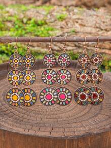 TopHanqi Conjunto de 3 pares de brincos vintage estilo boho com pingente de gota de óleo para mulheres, brincos com pingente geométrico multicolorido, versáteis para uso diário, praia, viagem, encontro, presente, todas as estações
