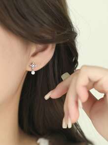 1 pieza Clip de mariposa de plata esterlina S925, pendientes minimalistas de Cruz de copo de nieve, adecuado para uso diario de mujeres, Día de la Madre, Novia, Regalo del Día de Pascua, Día de San Valentín