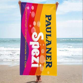 1pc 70.1x139.95 Cm Paulaner Spezi Quick-Dry Beach Towel - Tropical Coastal Print, High Absorbency, Machine Washable For Travel, Pool, Gym, Yoga, Spa & Hotel Use, Yoga Accessory, Bold Lettering Accessory